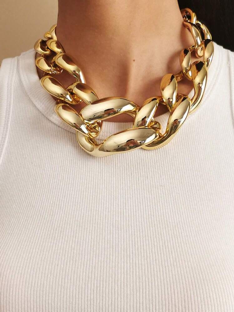 1pc Exaggerated Large Metal Clasp Punk Style Geometric Chunky Chain Necklace, Fashion Jewelry | SHEIN