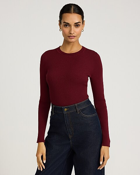 Silky Soft Fitted Ribbed Crew Neck Sweater | Express