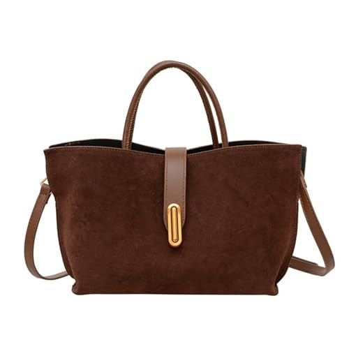 Suede Handbags for Women Trendy Crossbody Bags Vintage Suede Top Handle Bag for Fall and Winter (Dark Brown) | Amazon (US)