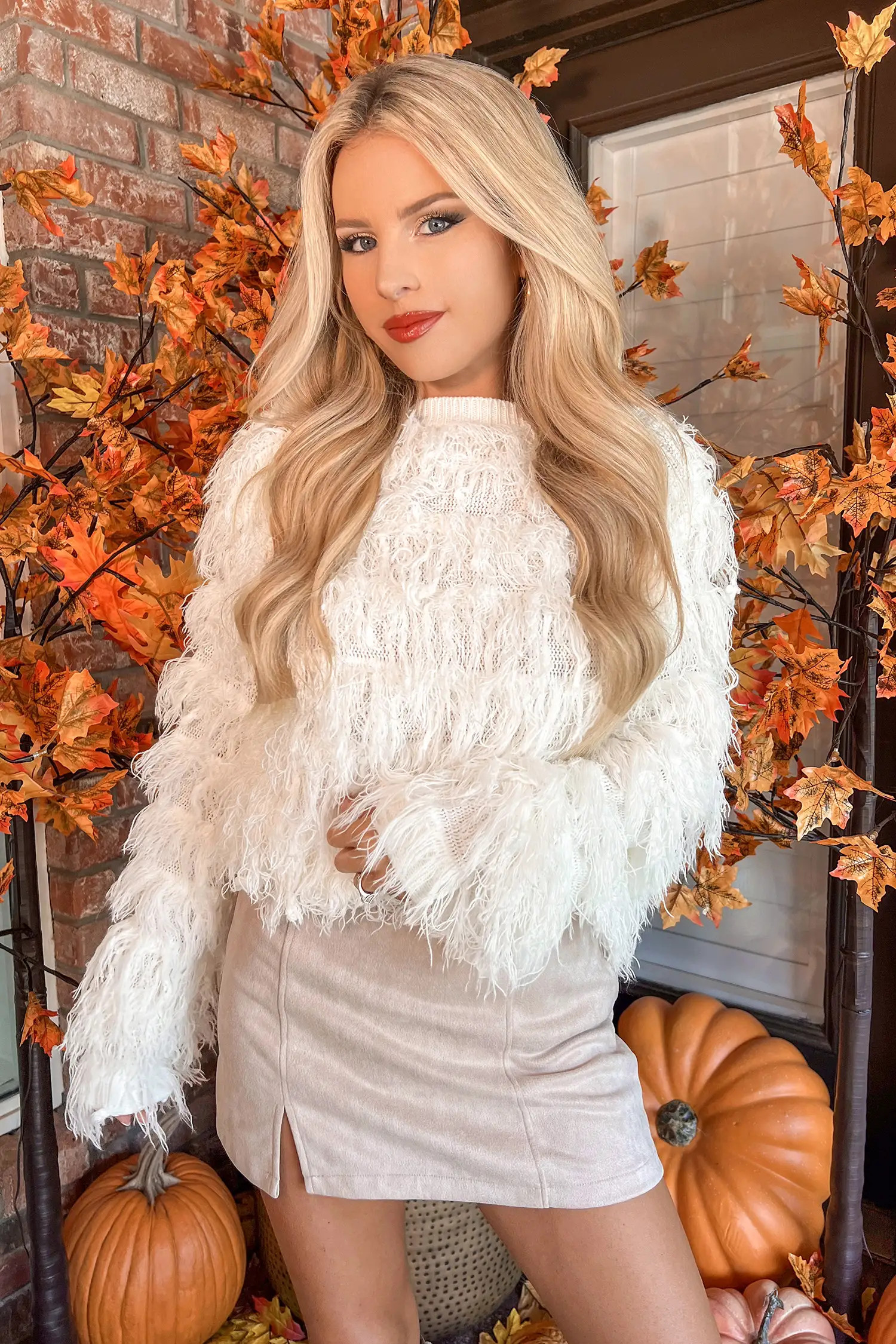 X Macy Toasty White Fringe Sweater | Cupshe US