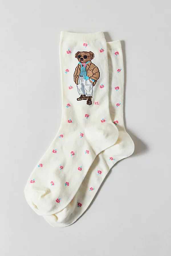 Polo Ralph Lauren Pre-Spring Bear Crew Socks in Ivory Combo, Women's at Urban Outfitters | Urban Outfitters (US and RoW)