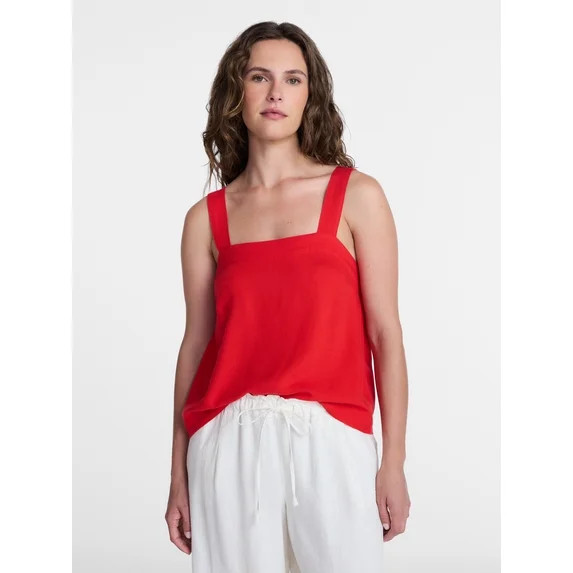 Time and Tru Women's Square Neck Linen Tank, Sizes XS-XXXL | Walmart (US)