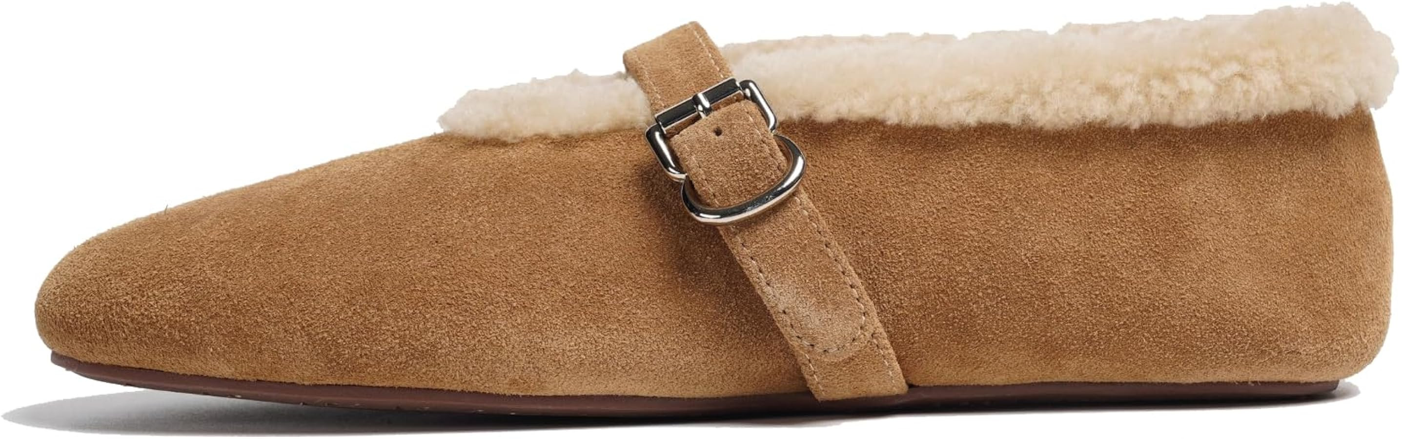 Women's Suede Mary Jane Flats Round Toe Ballet Shoes with Faux Fur Lining Buckle Strap Slip-On Wa... | Amazon (US)