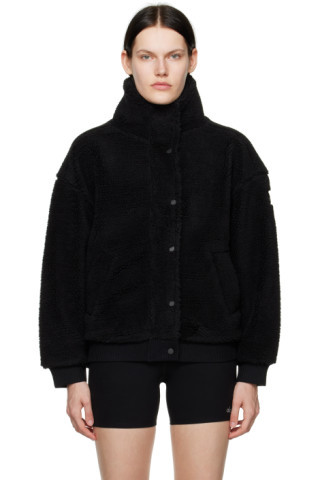 Alo - Black Sherpa Varsity Jacket | SSENSE