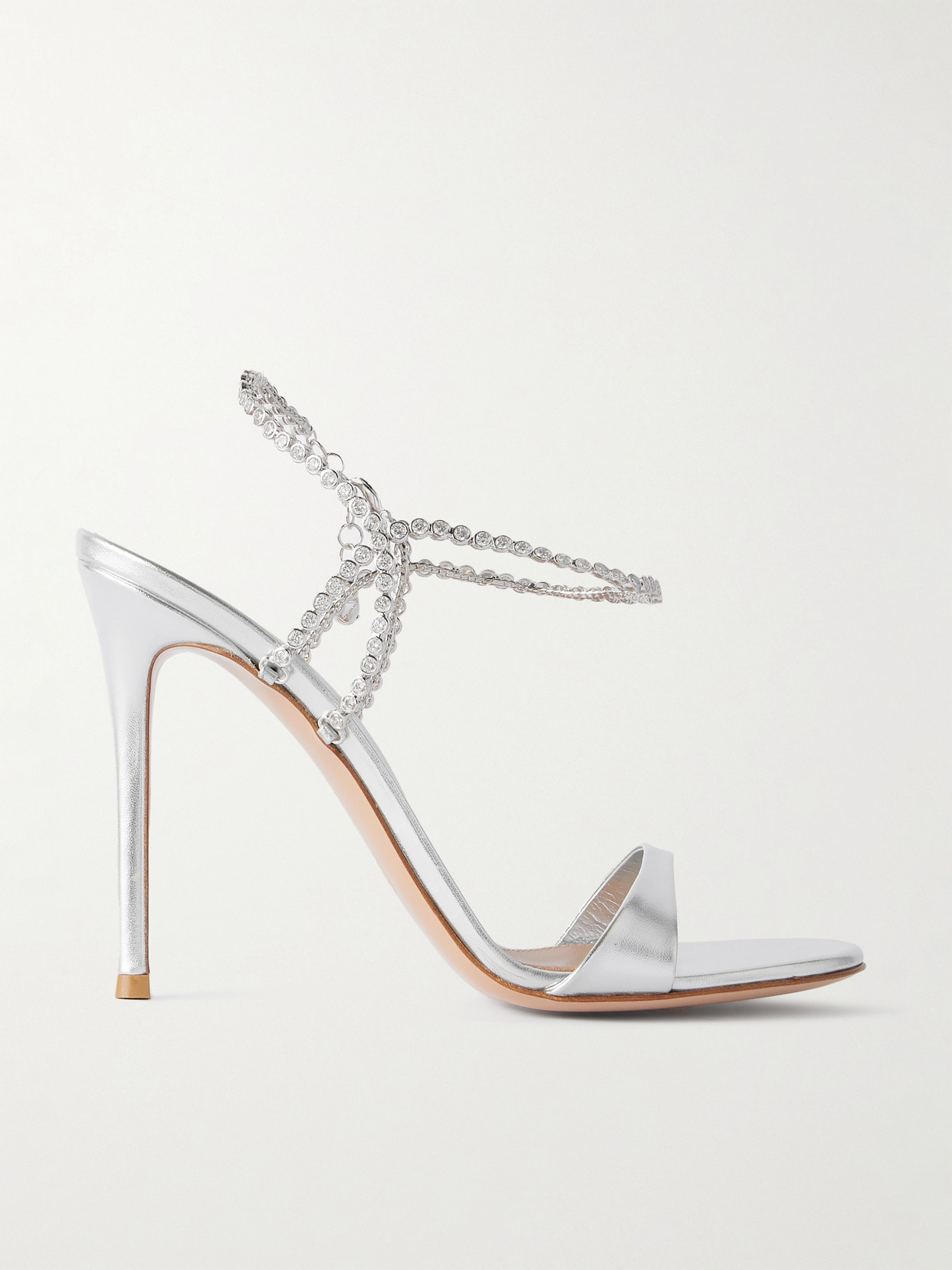 Gianvito Rossi - 90 Crystal-embellished Metallic Leather Sandals - Silver | NET-A-PORTER (US)