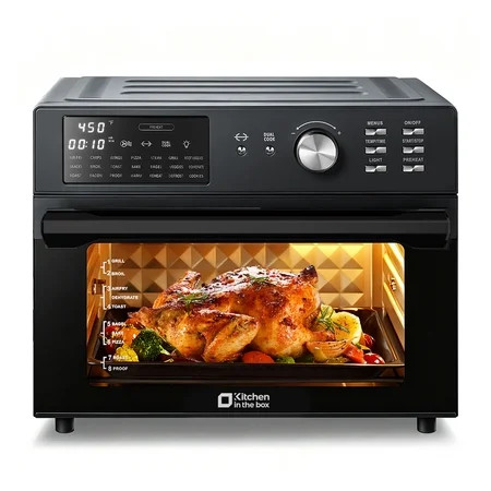 Kitchen in the Box 32QT Digital Air Fryer Toaster Oven Combo, 21-in-1 Convection Oven with Rotisserie & Dehydrate, Family-Size Countertop Oven with 6 Accessories, 1800W, Black | Walmart (US)