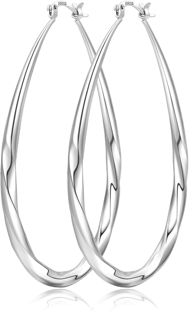 925 Sterling Silver Hoop Earrings for Women, Hypoallergenic Large Silver Hoop Earrings Hollow Tub... | Amazon (US)