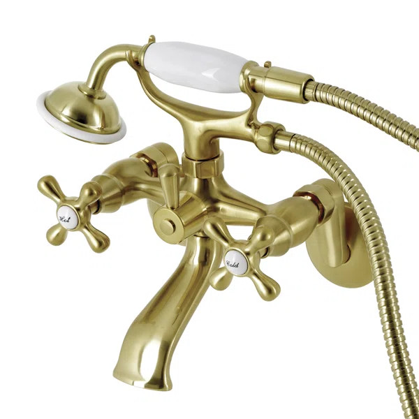 KS266SB Kingston 3 Handle Wall Mounted Clawfoot Tub Faucet with Diverter and Handshower | Wayfair North America