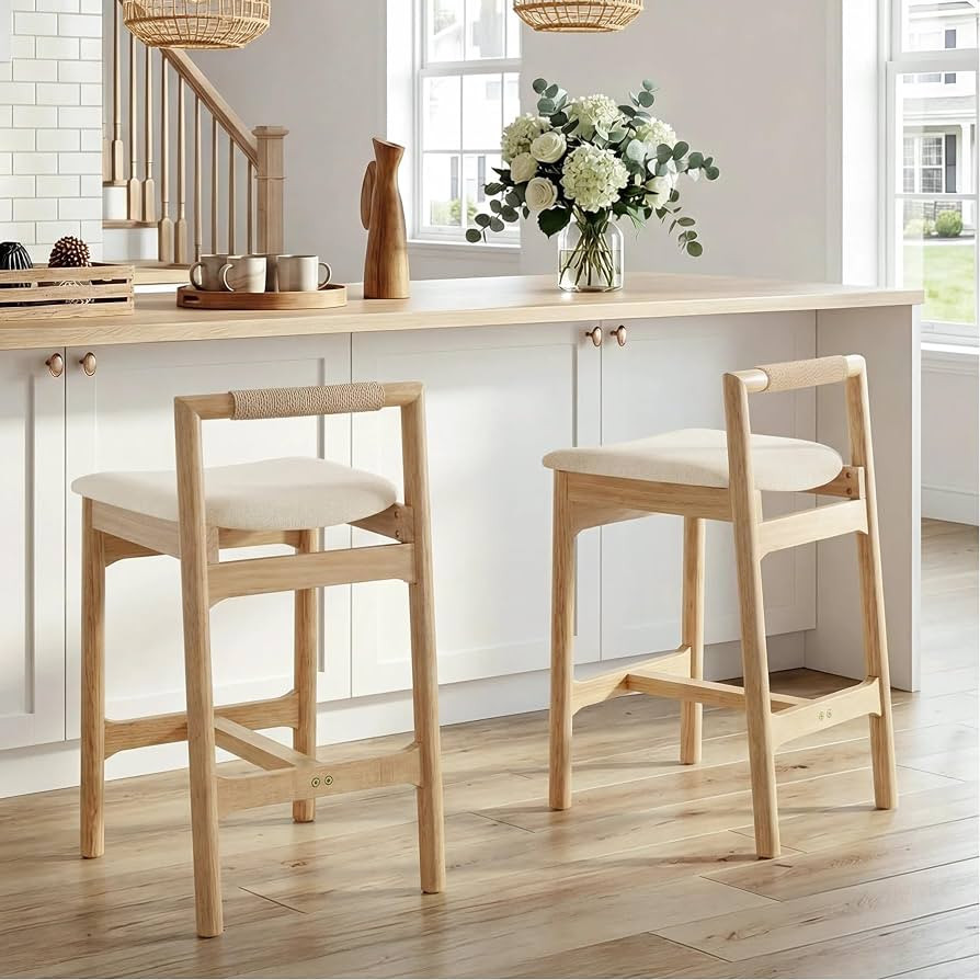 Zesthouse Wood Counter Stools with Woven Paper Cord Accent Back, Set of 2 | Amazon (US)