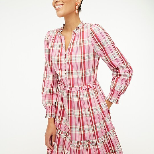 Plaid mini dress with ruffle trim | J.Crew Factory