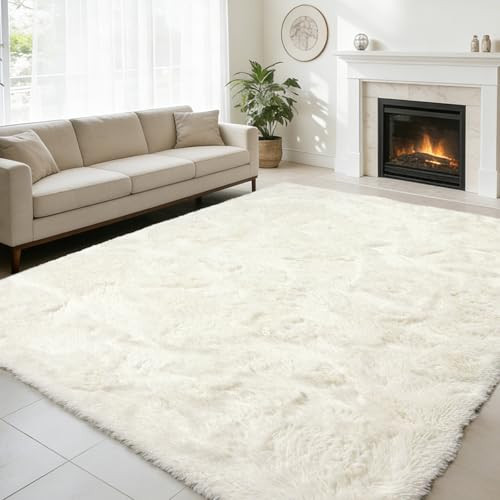 4x6 Area Rug for Bedroom,Cream Fluffy Shag Living Room Rug Bedside Rugs | Amazon (US)