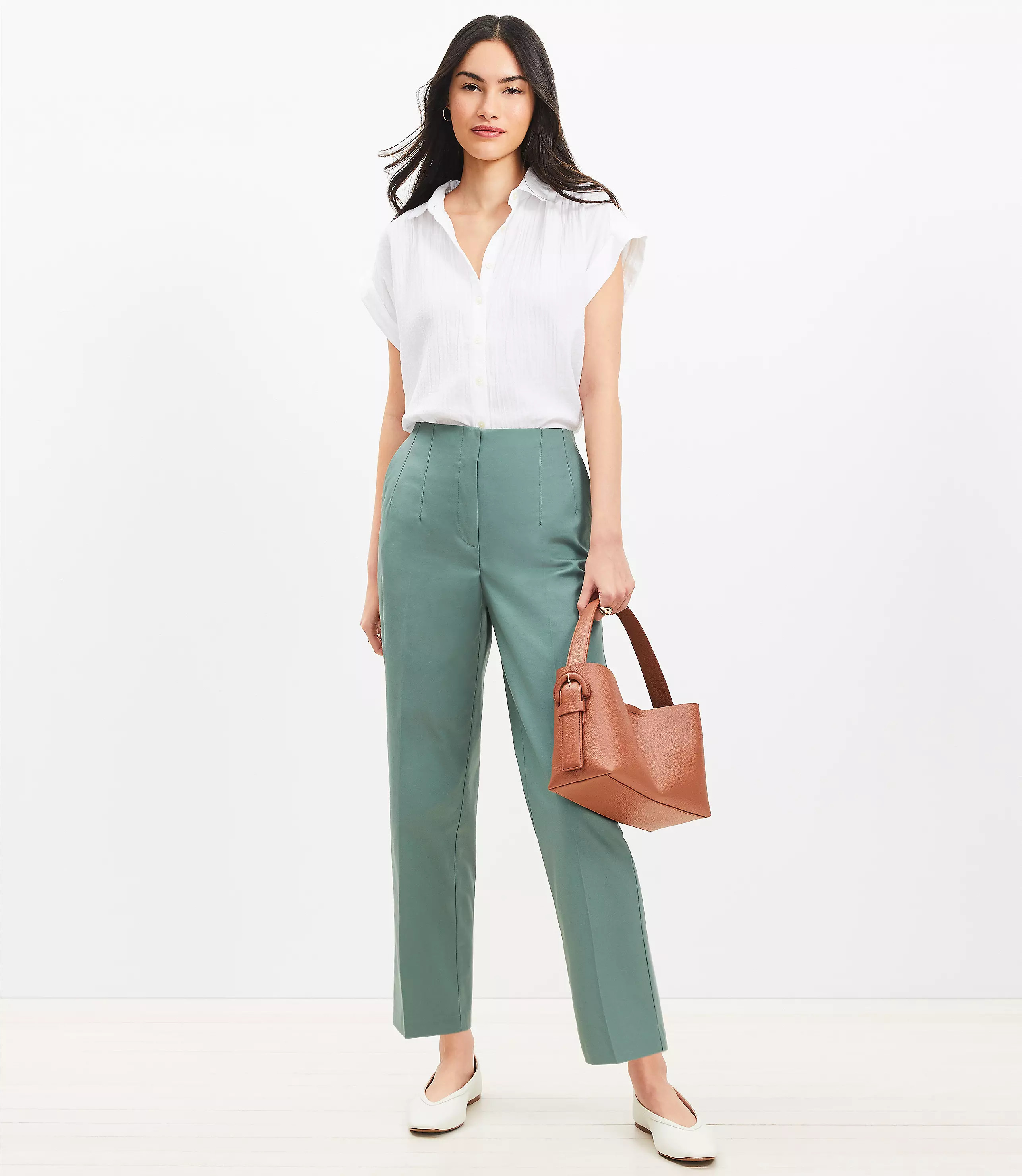 Petite Darted Straight Pants in Twill | LOFT