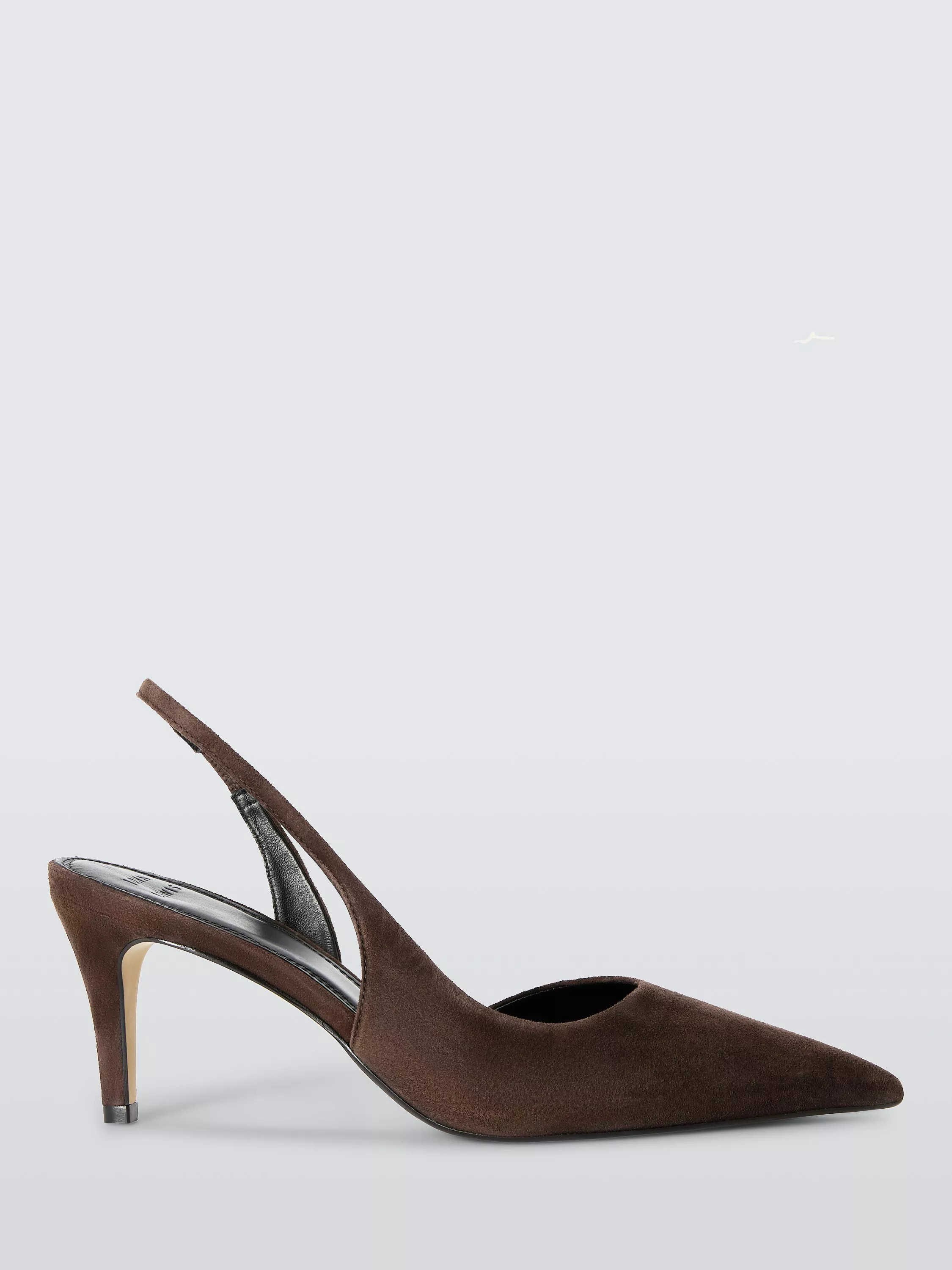 John Lewis Denver Suede Dorsay Open Slingback Court Shoes, Chocolate | John Lewis (UK)