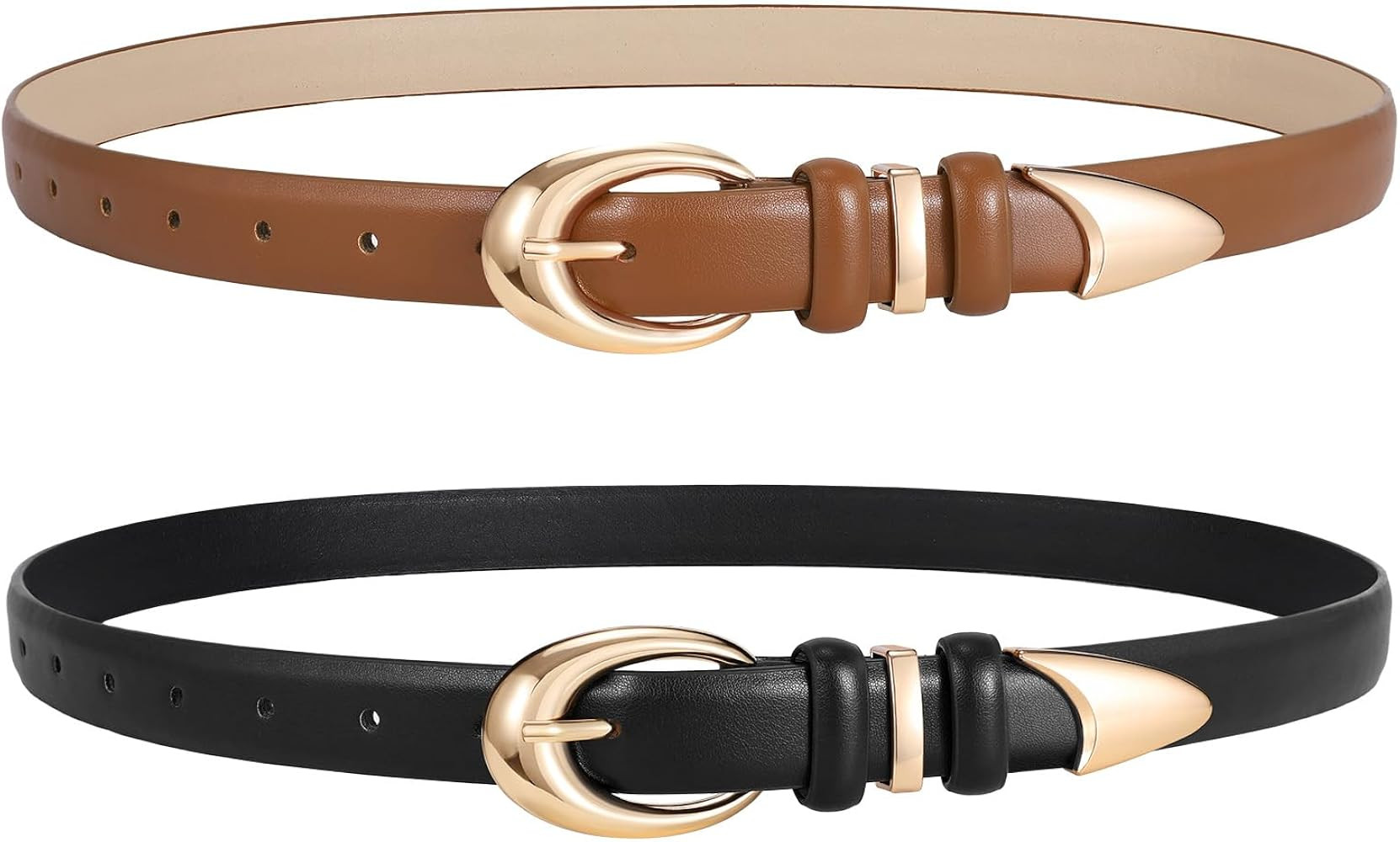 2 Pack Women Leather Belts for Jeans Dress Fashion Ladies Belt with Gold Silver Buckle | Amazon (US)