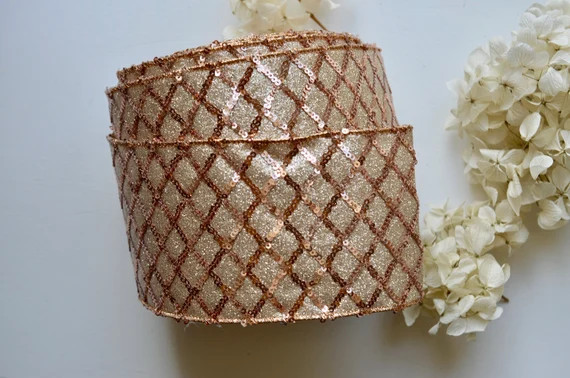 10 Yard Roll Rose Gold Sequined Ribbon - Etsy | Etsy (US)