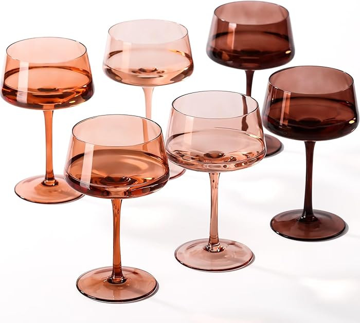 Brown Coupe glasses Set of 6-13 oz Large Capacity Martini Glassware - Amber Colored Cocktail Glas... | Amazon (US)