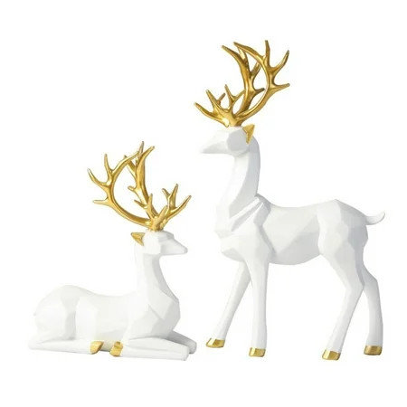 Aunavey Christmas Reindeer Figurine Set of 2 Xmas Deer Resin Ornaments for Home D�cor | Walmart (US)