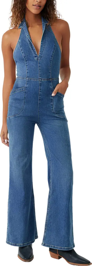 Sweet Thing Flared Denim Halter Jumpsuit | Nordstrom