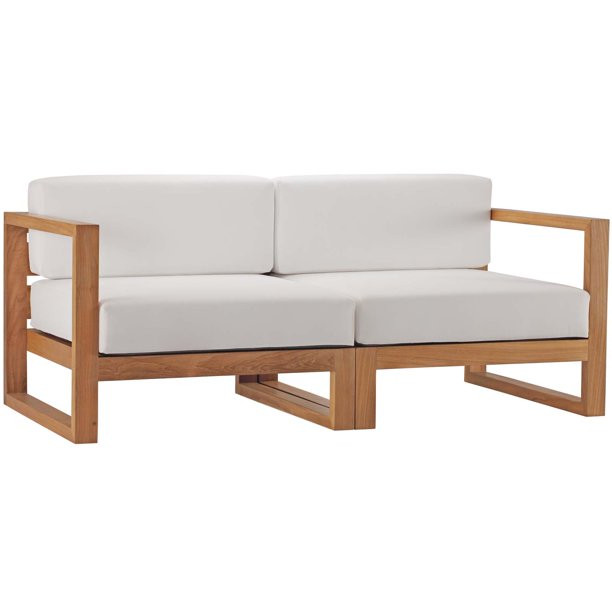 Modway Upland Outdoor Patio Teak Wood 2-Piece Sectional Sofa Loveseat in Natural White | Walmart (US)