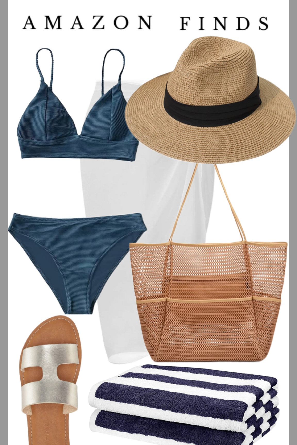 Beachwear for women. Resort outfit. Vacation outfit inspiration, blue bikini, white wrap skirt, straw tote bag, sandals, beach towel

#LTKstyletip #LTKswim #LTKFind