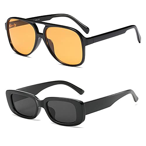 Freckles Mark Vintage Retro 70s Sunglasses for Women Men Classic Large Square Aviator Trendy Glasses (70s & 90s Retro Pack, Millimeters, 60) | Amazon (US)