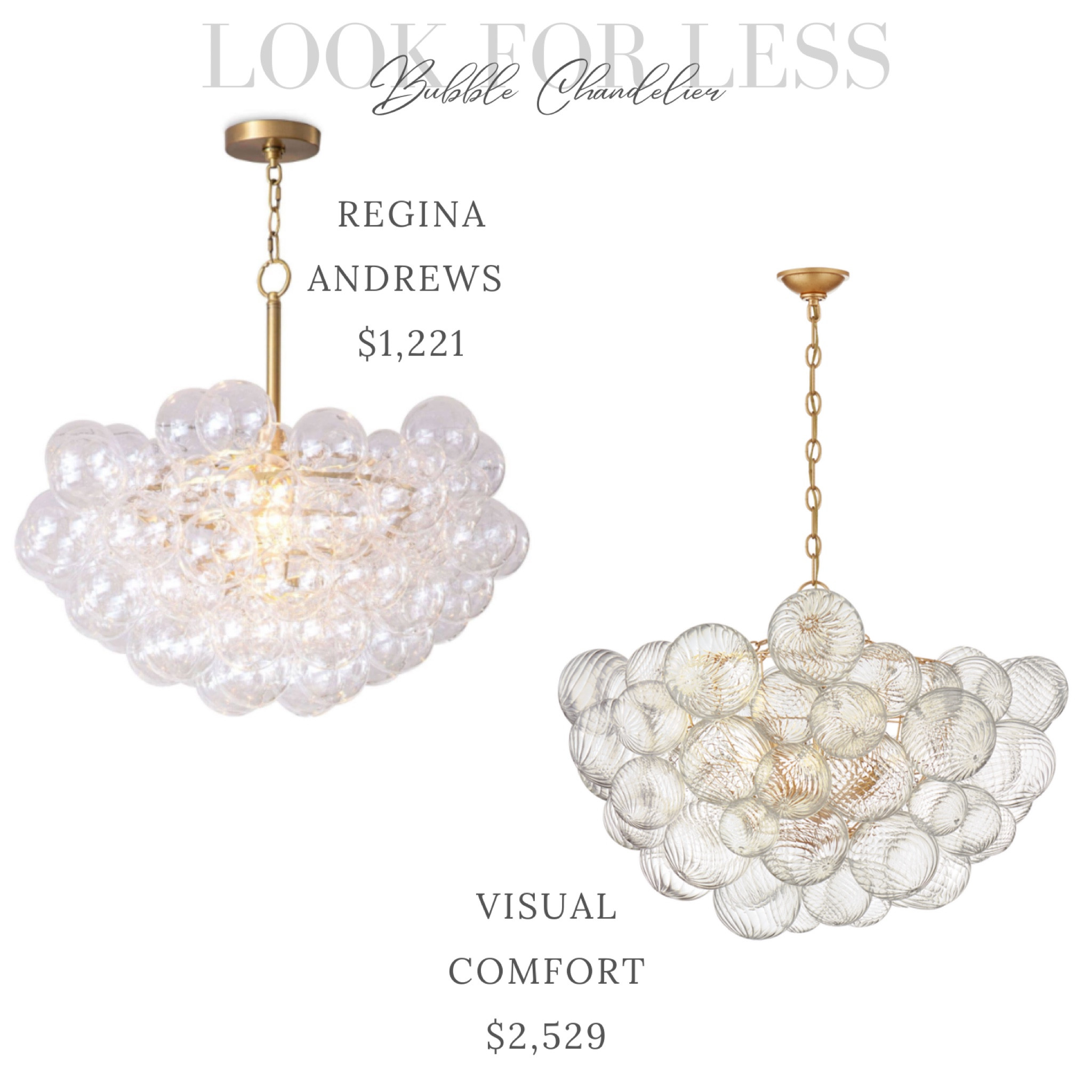 Look For Less - Bubble gold chandelier- also comes nickel ! 
Visual Comfort Tallia chandelier, Regina, Andrew, bubble chandelier
#lookforless #lighting #interiordesign #decorating 

Follow my shop @JillCalo on the @shop.LTK app to shop this post and get my exclusive app-only content!

#liketkit #LTKhome #LTKFind #LTKsalealert
@shop.ltk
https://liketk.it/4bb3C

#LTKsalealert #LTKhome #LTKFind