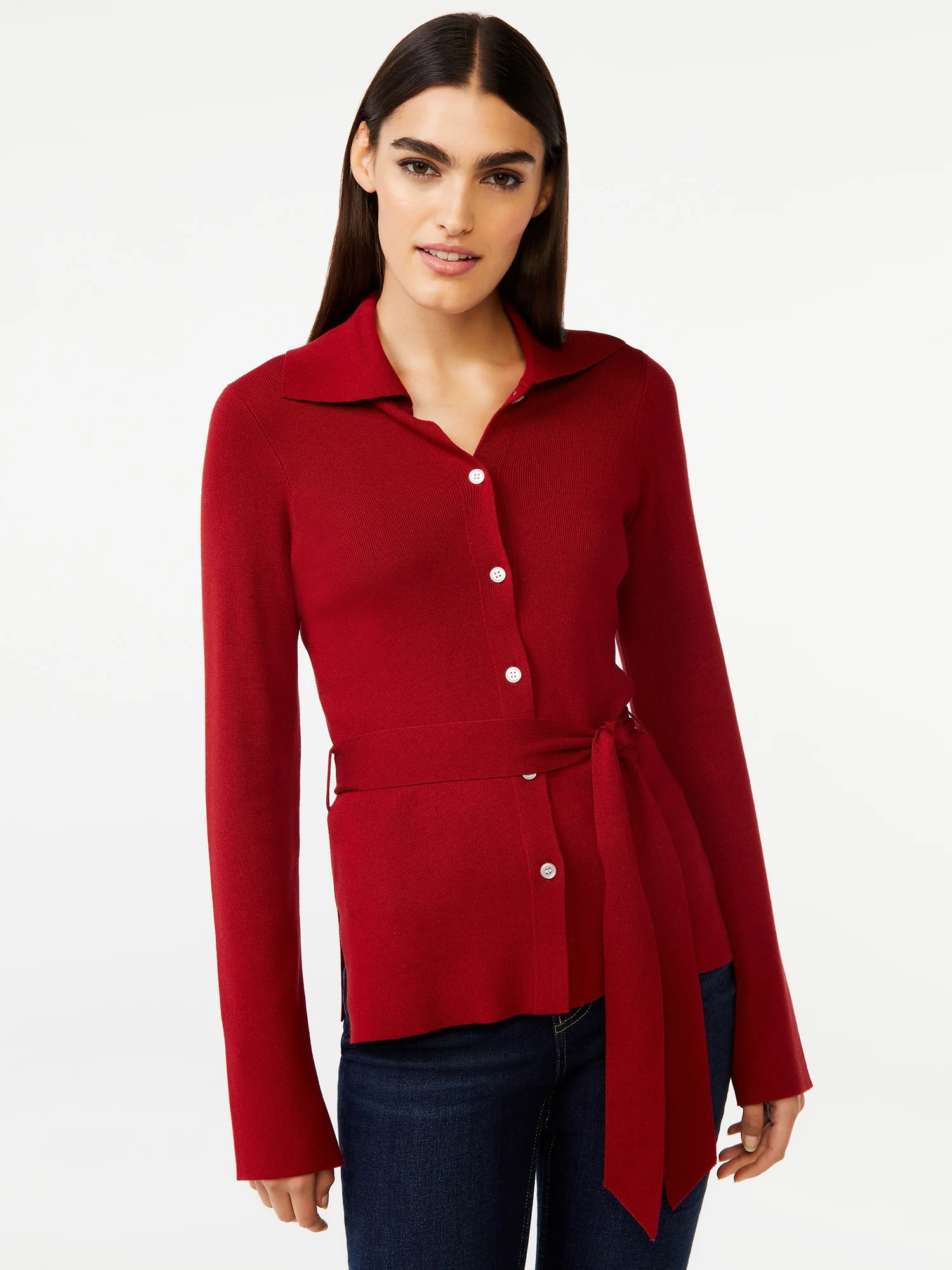 Free Assembly Women’s Belted Collared Cardigan Sweater - Walmart.com | Walmart (US)