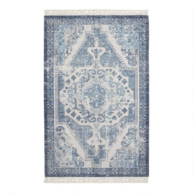 Indigo Blue Distressed Persian Style Indoor Outdoor Rug | World Market