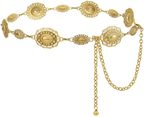Women Western Metal Chain Belt Concho Belt Cowgirl Waist Link for Jeans Dresses Concert Boho | Amazon (US)