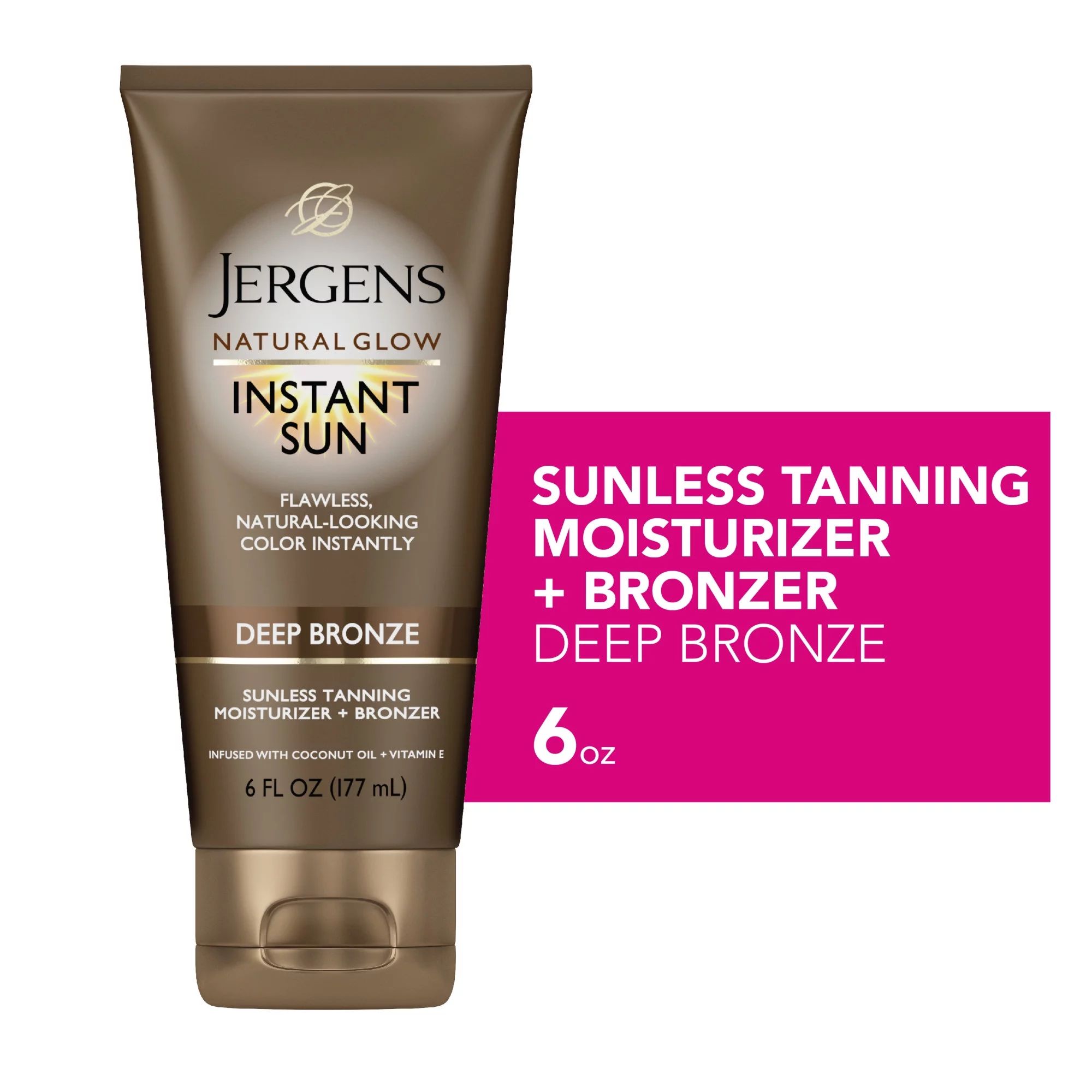 Jergens Natural Glow Instant Sun Sunless Tanning Moisturizer + Bronzer, Deep Bronze, 6 fl oz - Wa... | Walmart (US)
