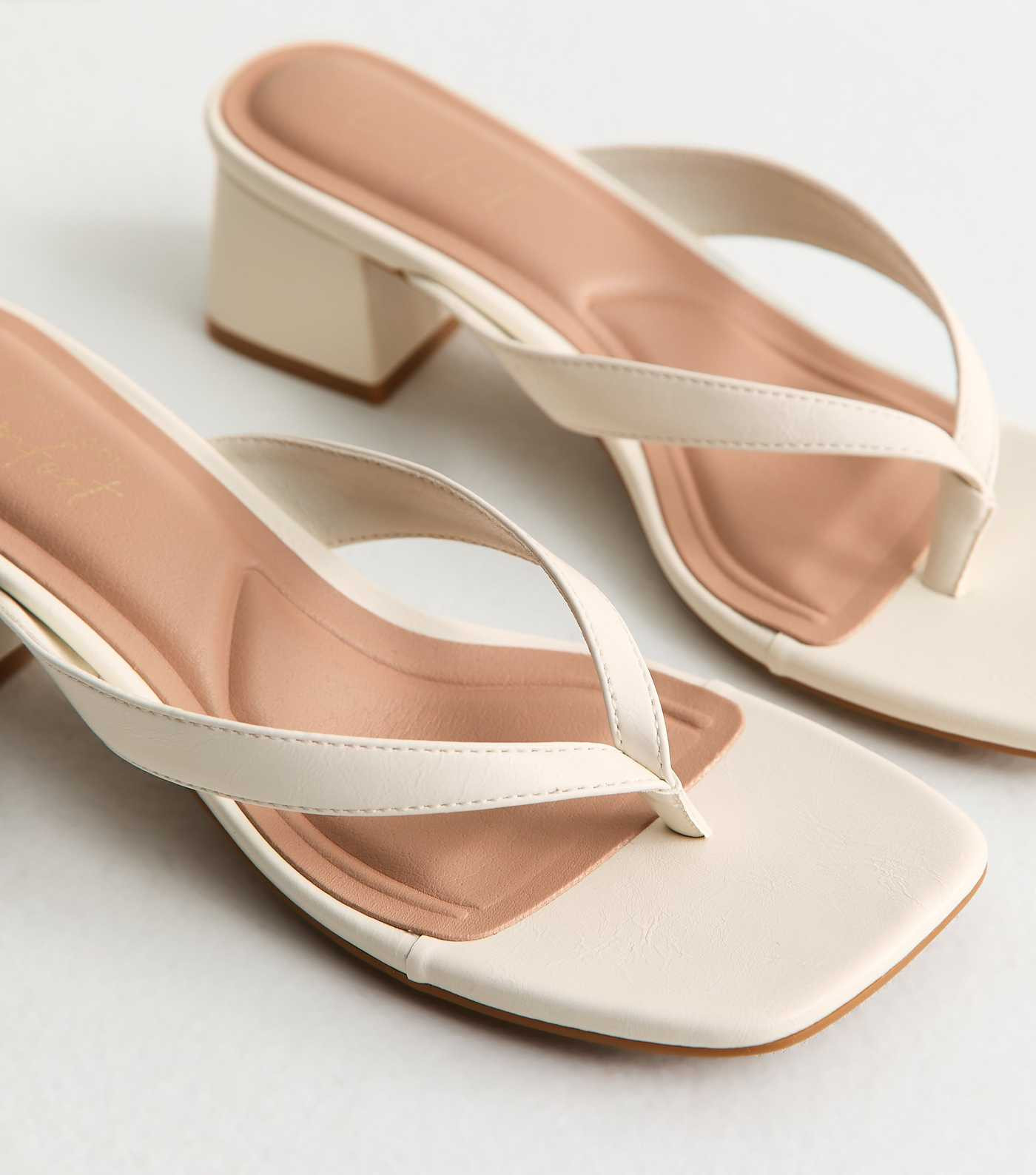 Off White Faux Leather Toe Post Block Heel Sandals | New Look | New Look (UK)