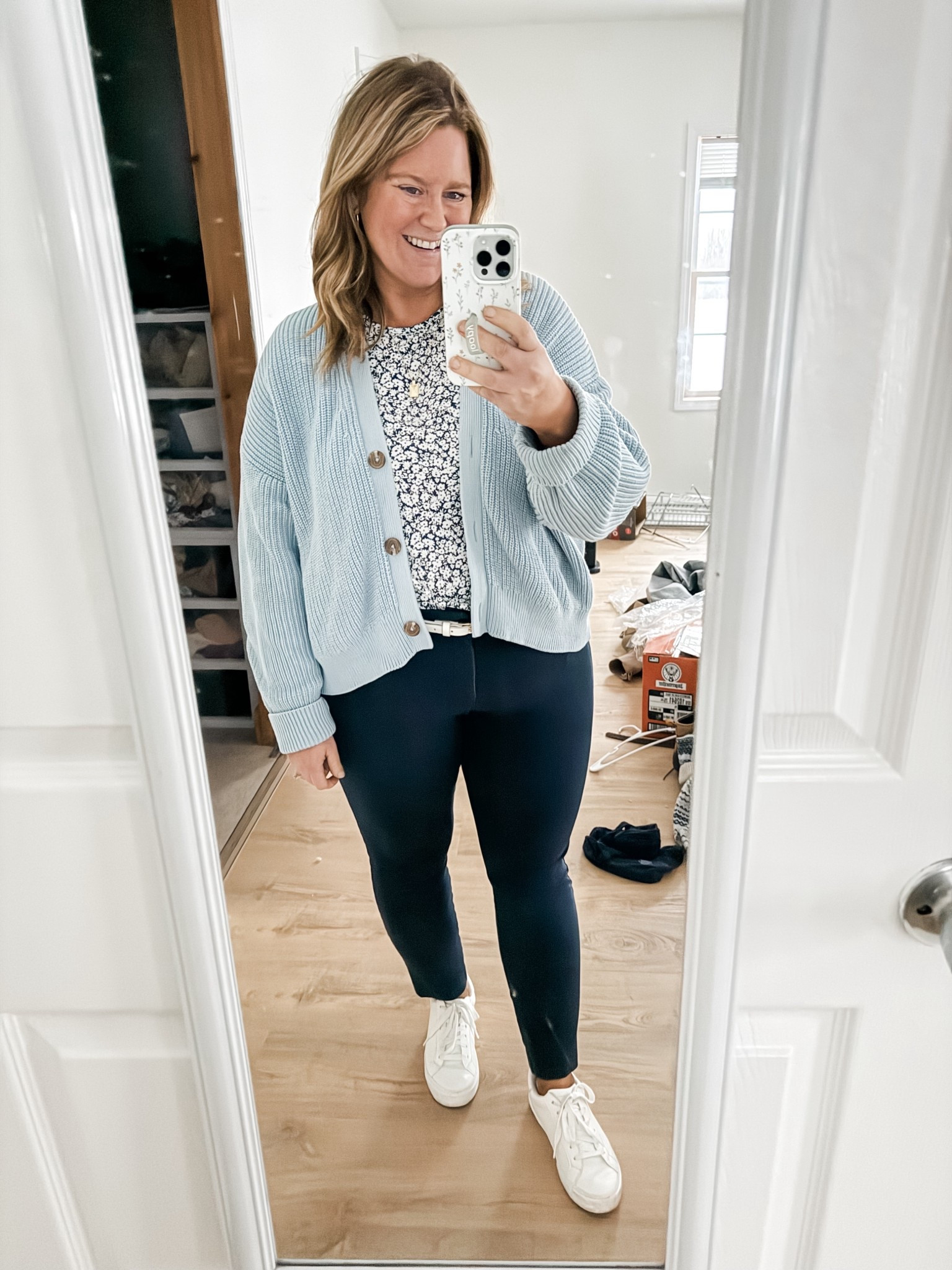 Teacher outfit! My Quince cardigan is a large and so good! Sold out in this color though.  My floral top is older so linked some others.  Then wearing a 16 petite in my pixie pants 

#LTKWorkwear #LTKMidsize #LTKPetite
