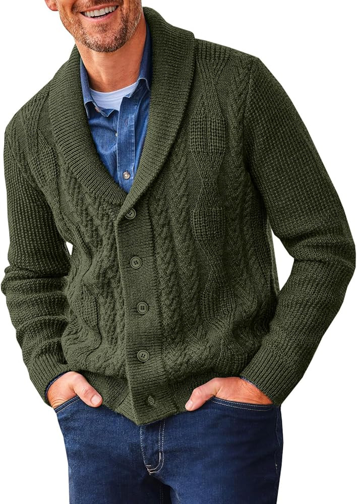Runcati Mens Shawl Collar Cardigan Sweater Cable Knit Button Down Sweaters Long Sleeve Casual Win... | Amazon (US)