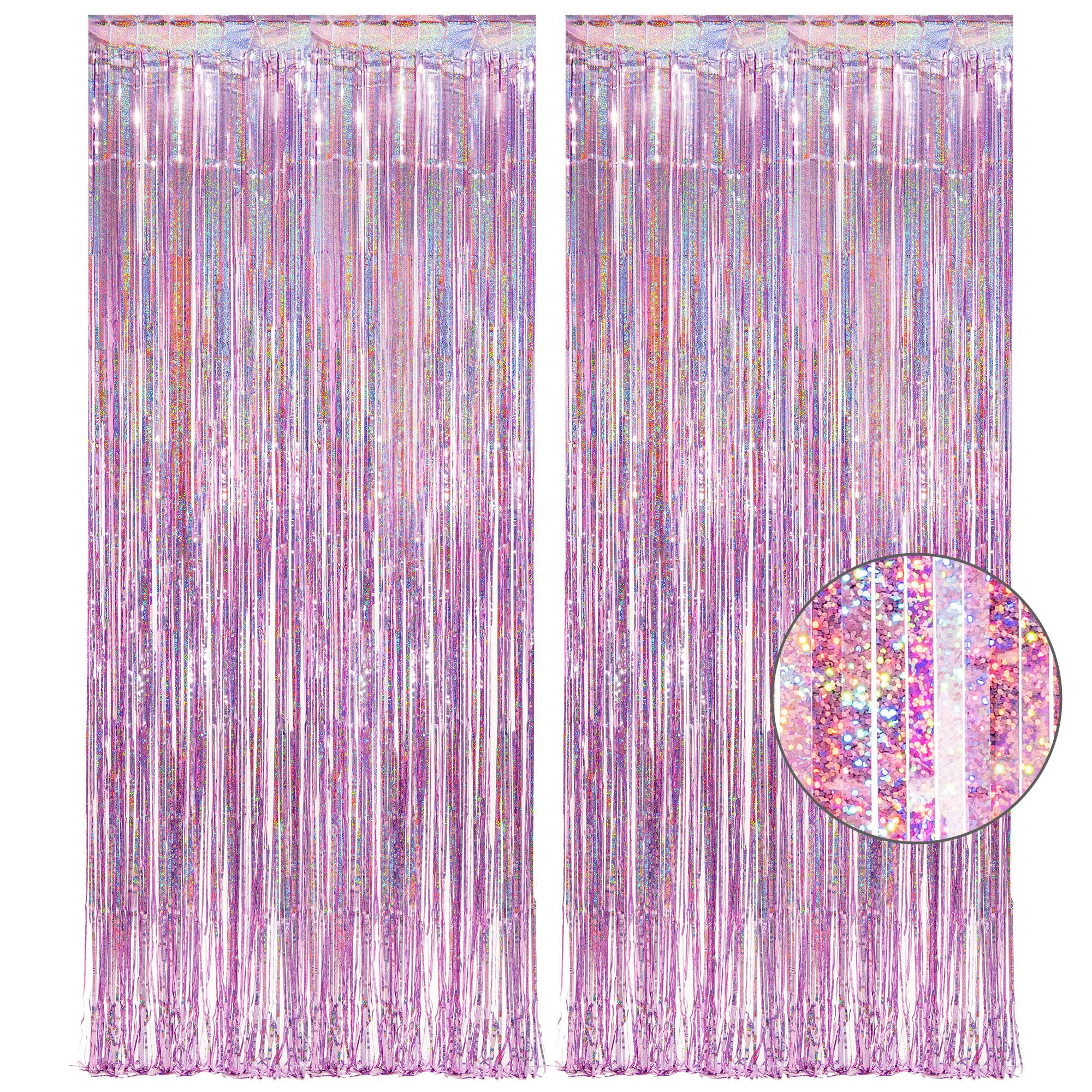 Pink Tinsel Curtain Party Backdrop - GREATRIL Foil Fringe Curtain Lilac Pink Party Streamers for Princess Bachelorette Euphoria Theme Party Decorations - 2 Packs | Amazon (US)