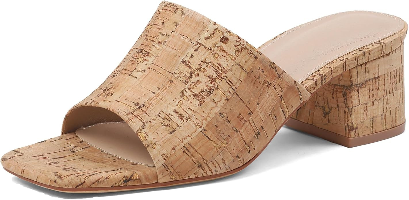 MeiLuSi Raffia Heeled Sandals for Women Chunky Block Heeled Mules Square Open Toe Summer Heels Va... | Amazon (US)