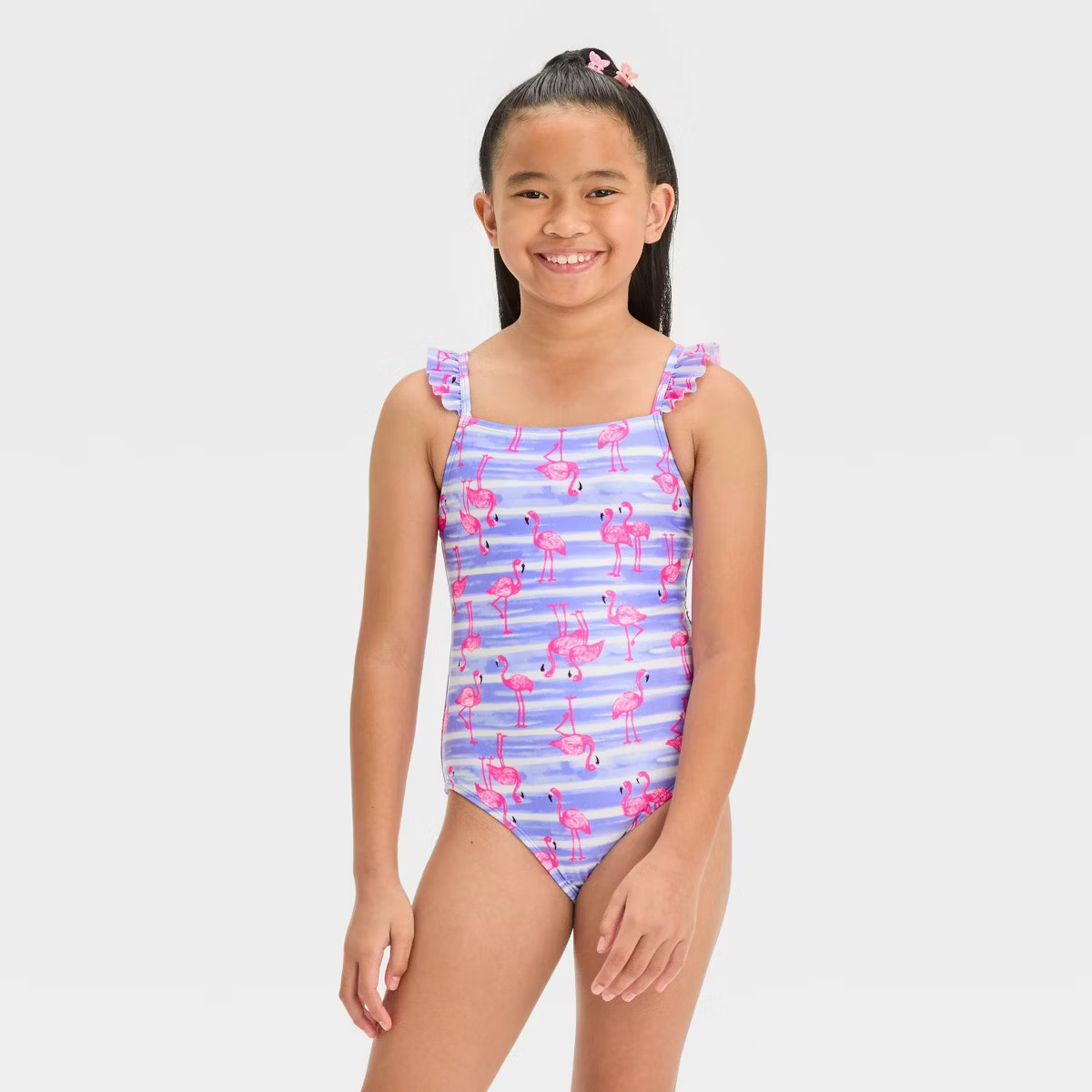 Girls' Flamingo Striped One Piece Swimsuit - Cat & Jack™ Blue | Target