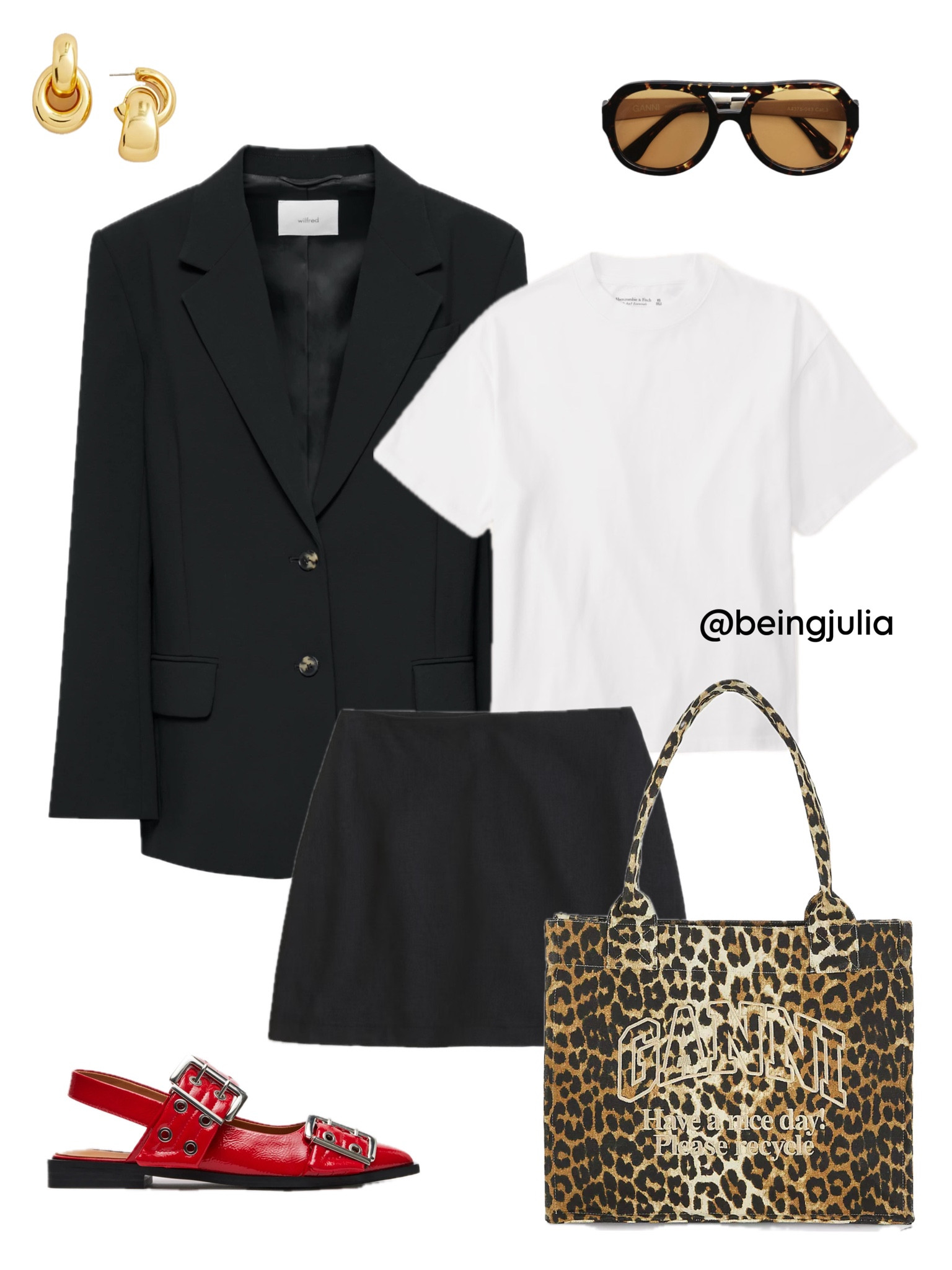 Spring outfit inspiration! Details below:
-Black oversized blazer. 
-White T-shirt. 
-Black mini skirt. 
-Leopard print tote bag. 
-Red patent leather pointed toe buckled flats. 
-Brown aviator sunglasses. 
-Gold interlocking hoop earrings. 


#LTKSeasonal #LTKitbag #LTKshoecrush