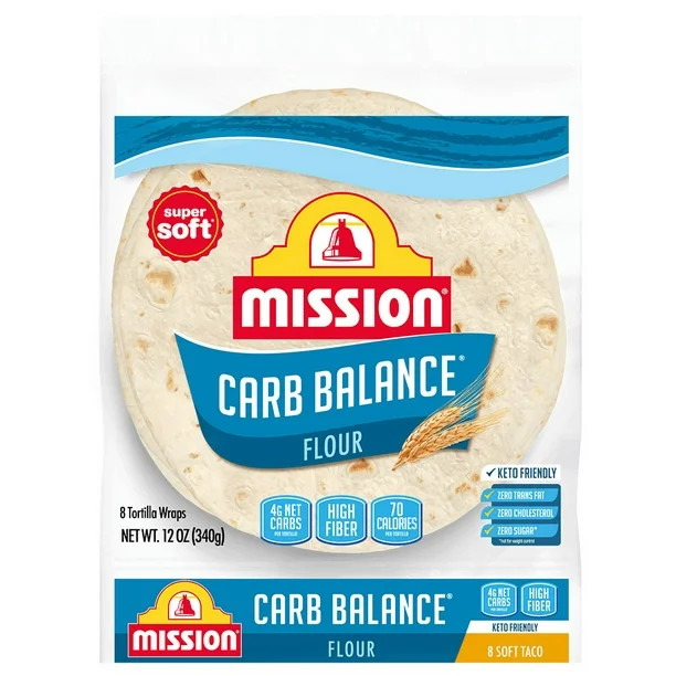 Mission Carb Balance Low Carb High Fiber Soft Taco Flour Tortillas, 8 Count | Walmart (US)