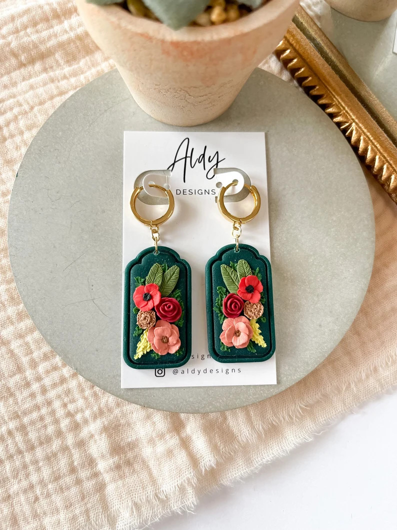 Colorful Bouquet Clay Earrings Flower Bouquet Dangles - Etsy | Etsy (US)