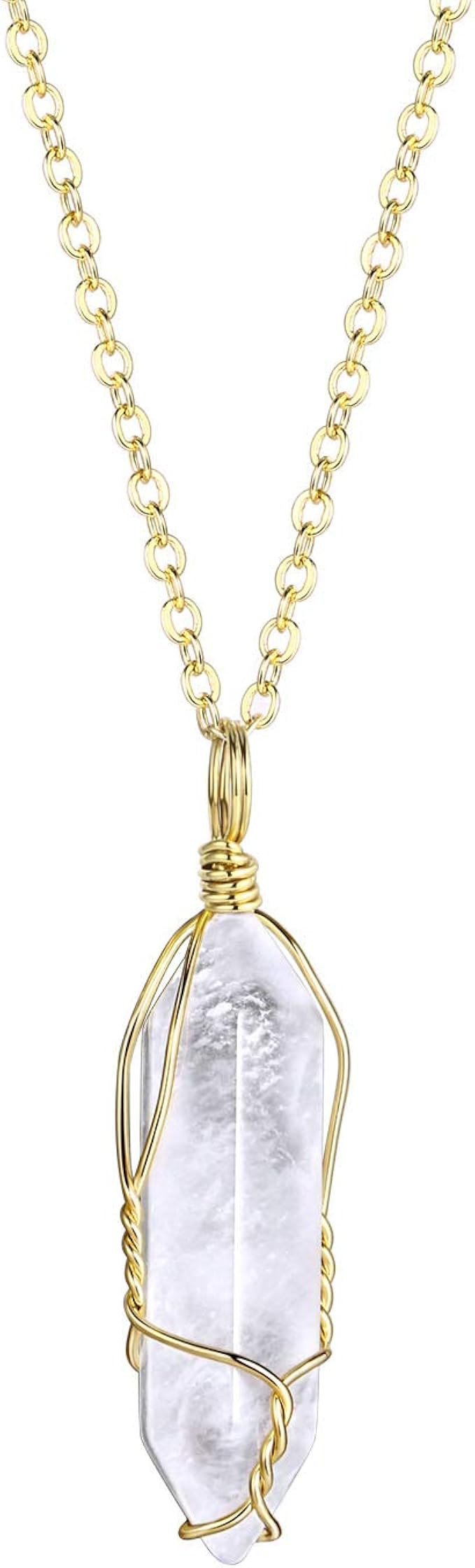BOUTIQUELOVIN Hexagonal Natural Quartz Stone Pendant Healing Crystal Full Wire Wrap Gemstone Neck... | Amazon (US)