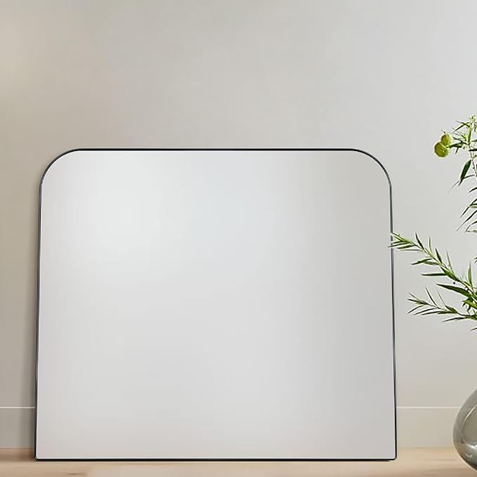 34x40'' Large Matte Black Arched Mantel Mirror Rounded Corner Wall Mirror for Bathroom, Living Ro... | Amazon (US)