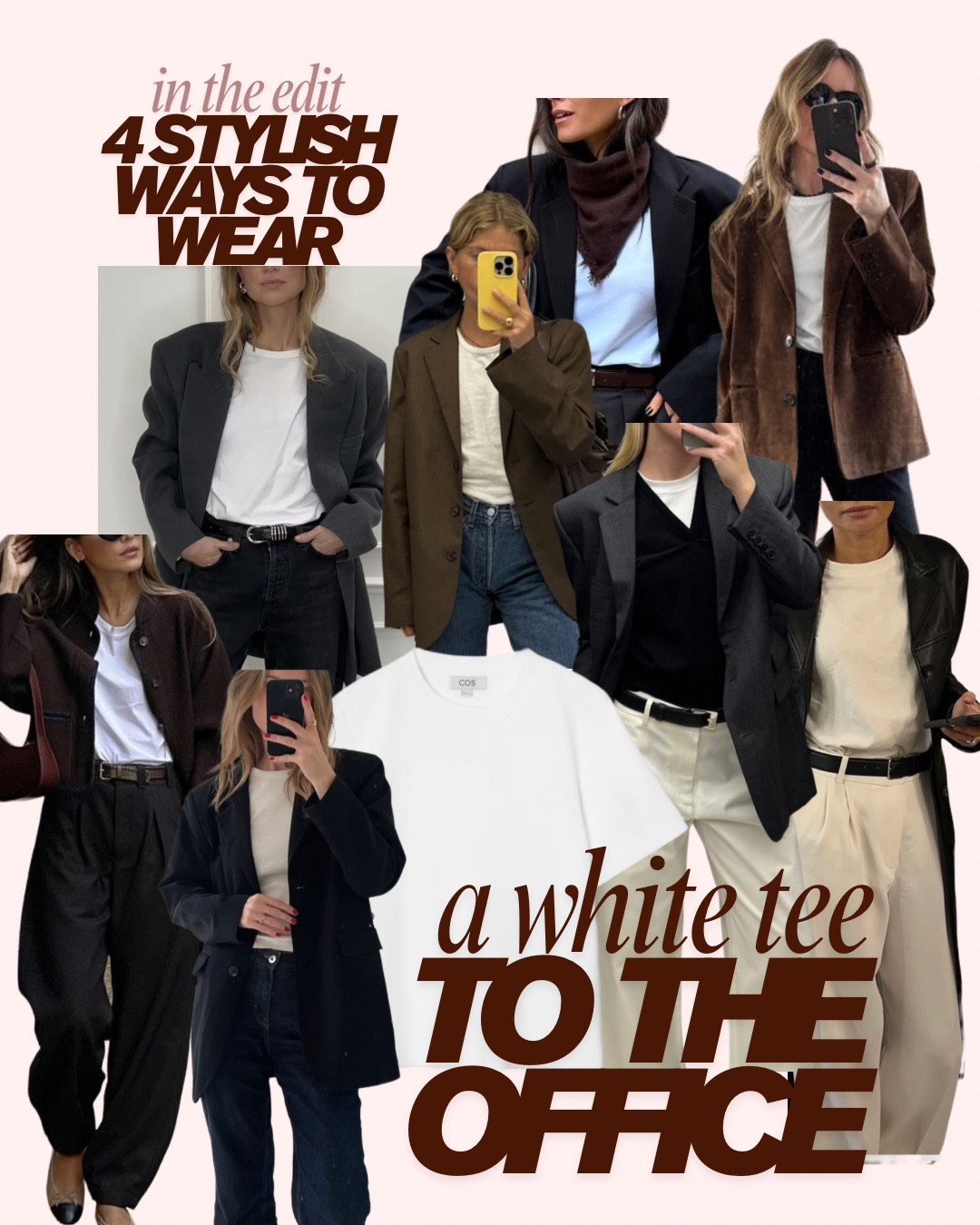 4 ways to style a white tee to the office 

Office outfits 
Work wear 
Casual office 
White T-shirt

#LTKireland #LTKworkwear #LTKstyletip