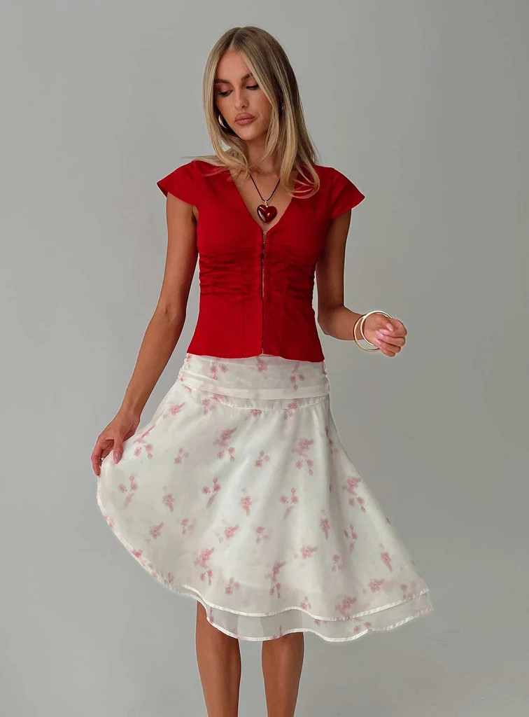 Charisse Asymmetrical Midi Skirt Floral | Princess Polly US