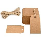 100 Pcs Christmas Gift Tags with String Kraft Paper Vintage Wedding Hang Tags 7x4cm with Natural ... | Amazon (US)