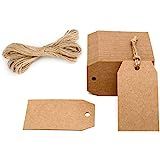100 Pcs Christmas Gift Tags with String Kraft Paper Vintage Wedding Hang Tags 7x4cm with Natural ... | Amazon (US)