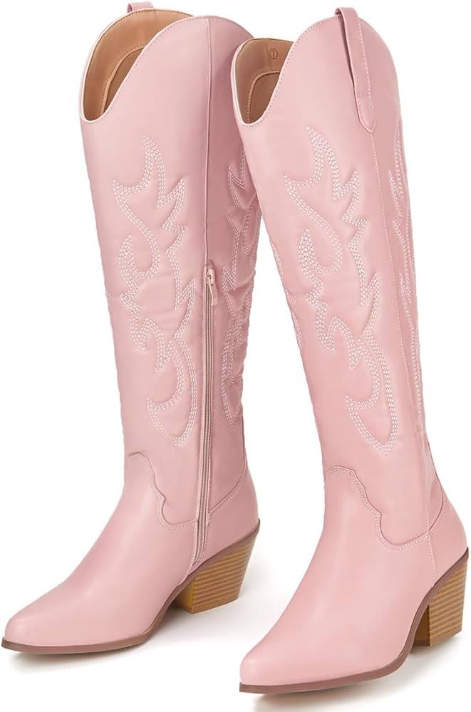 TINSTREE Women's Embroidered Cowboy Boots Western Cowgirl Booties Ladies Point Toe Knee High Boot... | Amazon (US)