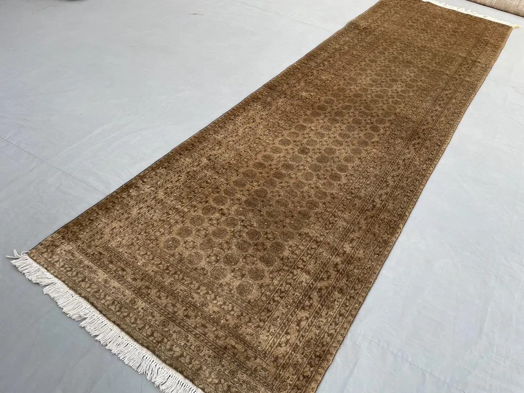 Antique 10 Ft. Brown Terracotta Runner Rug, Handmade Faded Wool Rug, Turkmen Tribal Runner Rug Fo... | Etsy (US)