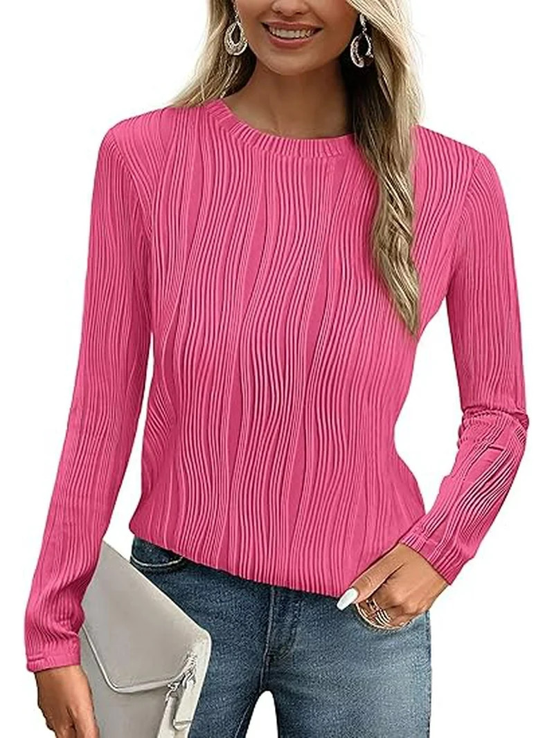 PRETTYGARDEN Long Sleeve Tops for Women Spring Fall Trendy Business Dressy Casual Shirts Crewneck... | Walmart (US)