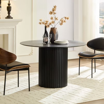 GDFStudio Clea Mid-Century Modern Wooden Round Dining Table, Black | Target