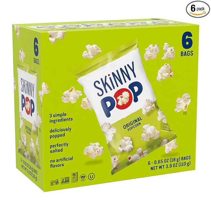 SkinnyPop Popcorn, Original, Whole Grain, Dairy-Free Snack, 0.65oz Bags (6ct) | Amazon (US)